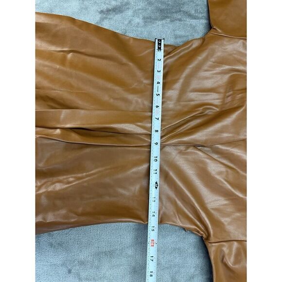 NWOT ZARA FAUX LEATHER SHIRT DRESS MIDI BROWN MEDIUM - Picture 8 of 13